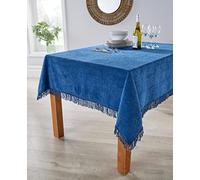 Diana Cowpe Chenille Tablecloth - Traditional Rectangular Tablecloth - 100% Cotton - Fringed Edge - 137x229cm Dark Blue