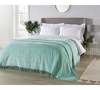 Diana Cowpe DOUBLE BED THROW GREEN | Geneva Design Candlewick Bedspread Single | 100% Cotton Candlewick Traditional Bedspread | Wave Pattern/Fringed Edge Bed Throw 244x260cm