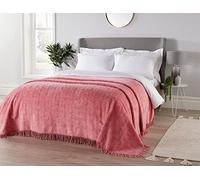 Diana Cowpe DOUBLE BED THROW PINK | Geneva Design Candlewick Bedspread Single | 100% Cotton Candlewick Traditional Bedspread | Wave Pattern/Fringed Edge Bed Throw 244x260cm