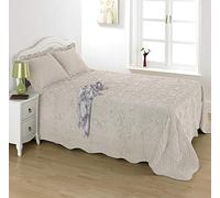 Diana Cowpe Double Cream Cosmos Fleece Quilted Bedspread Set Throw Blanket 240cm x 260cm With 2 Pillow Sham 74cm x 48cm