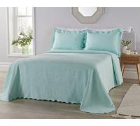 Diana Cowpe GREEN DOUBLE BED THROW Bedspreads & Coverlets | Beautiful Victoriana Portugese Matelassé Floral Textured Scalloped Edge Blanket Lightweight Summer Layer (240 x 260cm)