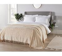 Diana Cowpe KING SIZE Candlewick Geneva NATURAL Bedspread/Throw/Blanket | Soft Traditional Cotton Chenille & Fringed Edges | Lots of Colours & Sizes