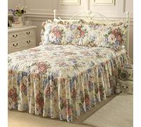 Diana Cowpe KING SIZE Florence Floral Flower Fitted Bedspread With 2 Matching Pillow Shams 152cm x 210cm With 56cm Drop