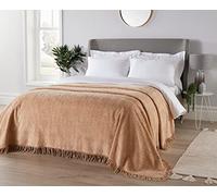 Diana Cowpe SINGLE BED THROW BEIGE | Geneva Design Candlewick Bedspread Single | 100% Cotton Candlewick Traditional Bedspread | Wave Pattern/Fringed Edge Bed Throw 193x260cm
