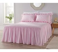 Diana Cowpe SMALL DOUBLE (48") Bedspread 3 Piece Set inc Pillow Shams - PINK - Quilted Traditional Vintage Style Fitted Valance Throw / *MADE IN UK* / Premium Quality Lightweight Layer Anti-Allergy