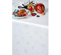 Diana Cowpe WHITE CHRISTMAS SEASONAL STAR PATTERN TABLECLOTH Metallic Silver Stars XMAS DINNER TABLE (137cm x 137cm (54" x 54") Square)