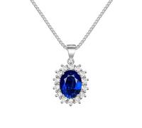 Diana Inspired Halo Pendant Necklace for Women, Plated Lab Created Sapphire/Emerald/Ruby Birthstone Necklace, Sunflower Cubic Zirconia Jewelry for Engagement Anniversary Birthday (Blue)