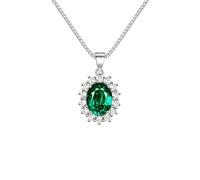 Diana Inspired Halo Pendant Necklace for Women, Plated Lab Created Sapphire/Emerald/Ruby Birthstone Necklace, Sunflower Cubic Zirconia Jewelry for Engagement Anniversary Birthday (Green)