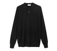 Diana Studio, Men's Basic Polo Shirt 100% Extra Fine Merino Wool Plain Long Sleeve, Black, L