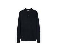 Diana Studio, Men's Basic Polo Shirt 100% Extra Fine Merino Wool Plain Long Sleeve, Blue, XL