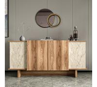 diana wooden sideboard with 4 doors in walnut and travertine marble effect