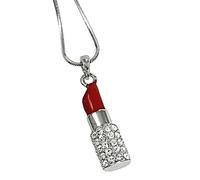 DianaL Boutique Designer Look Crystal Red Lipstick 3D Pendant and 18" Necklace Gift Boxed Fashion Jewelry
