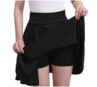 DianD Womens High Waisted A-Line Pleated Mini Skater Skirt Solid Color Casual Flared Ruffle Skorts Black