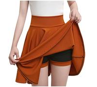 DianD Womens High Waisted A-Line Pleated Mini Skater Skirt Solid Color Casual Flared Ruffle Skorts Orange