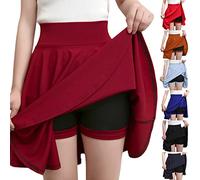 DianD Womens High Waisted A-Line Pleated Mini Skater Skirt Solid Color Casual Flared Ruffle Skorts Wine
