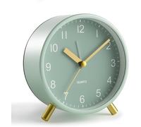 Diane Analogue Alarm Clock,Super Silent Non Ticking with Night Light, Battery Operated, Fashionable Round Metal Alarm Clock for Office, Bedroom, Elderly, Adults, Children, School Gift (Green)