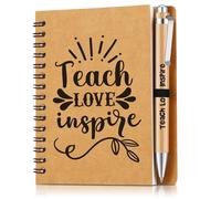 Dianelhall 2 Pcs Thank You Teacher Gift Notebook Teach Love Inspire Kraft Lined Notepad Ballpoint Pen Employee Appreciation Leaving Gifts for Colleagues Women Coworker Volunteer Christmas