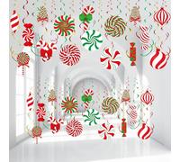 Dianelhall 68 Pcs Christmas Hanging Swirl Decorations Xmas Perppermint Ceiling Hanging Swirls Christmas Candy Ceiling Wall Spiral Streamers for Xmas Winter Holiday Candyland Party Supplies Decor
