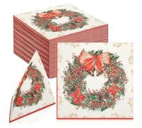 Dianelhall 80 Pcs Christmas Berry Wreath Guest Napkins 13 x 13 Inch Disposable Paper Napkin Decorative Holiday Paper Towels Christmas Paper Serviettes for Xmas Home Dinner Buffet Winter Party Supplies
