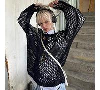 DIANN Hollow Out Knitted Pullovers Harajuku Sweater Tops Y2K See Through Oversized Cover-Up Y2k-A1,S