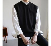 DIANN Sweater Vest Men Simple All-match V-neck Solid Sleeveless Male Tops Basic Cozy Korean Style Ins Leisure Knitted Plus Size-black,L