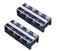 DIANQI 60A 660V Terminal Block 4 Position Screw Terminal Strip 2 Pack Dual Row with Cover（TC604 2Pcs）