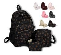 DianSCJ 3pcs Set Bow Backpack for Girls, Aesthetic Daypack Bow Rucksack, Cute Kawaii Backpacks Set Large Capacity, Travel, Brown, M, Aesthetic