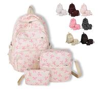 DianSCJ 3pcs Set Bow Backpack for Girls, Aesthetic Daypack Bow Rucksack, Cute Kawaii Backpacks Set Large Capacity, Travel, Pink, M, Aesthetic
