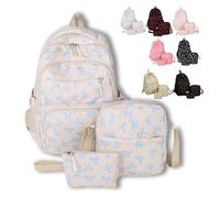 DianSCJ 3pcs Set Bow Backpack for Girls, Aesthetic Daypack Bow Rucksack, Cute Kawaii Backpacks Set Large Capacity, Travel (Blue)