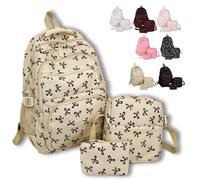 DianSCJ 3pcs Set Bow Backpack for Girls, Aesthetic Daypack Bow Rucksack, Cute Kawaii Backpacks Set Large Capacity, Travel, White, M, Aesthetic