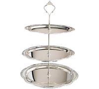 Dianzan 3 Tier Cupcake Stand, Afternoon Tea Stands Cardboard, Vintage Embossed Round Dessert Stand Stainless Steel Snack Serving Tray for Tea Party