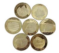 Dianzan 7pcs Commemorative Coins Seven Wonders Collectible Art Challenge Coin Gold-plated Commemorative Medallion