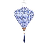 Dianzan Chinese Round Lantern Blue and White Porcelain Lantern Oriental Chinese Lantern Hanging Decoration for Wedding Party Spring Festival