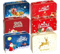 Dianzan Christmas Tinplate Candy Box Christmas Cookie Gift Tins Empty Tin Box Rectangle Metal Tin for Cookie Chocolate Biscuit Storage