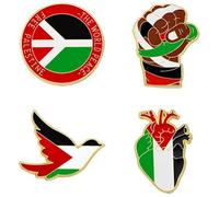 Dianzan Colorful Palestine Flag Printed Brooch Pins 4pcs Geometric Heart Bird Fist Lapel Badges Backpack Charm Jewelry for Women Men