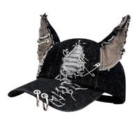 Dianzan Distressed Denim Baseball Cap Y2k Rabbit Ears Denim Ripped Baseball Cap Graffiti Ears Hat Unisex Street Trend Hip-hop Beanies for Daily Use