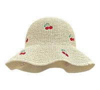 Dianzan Foldable Straw Hat Cherry Embroidered Wide Brim Beach Hat Sun Protection Summer Hat Dome Panama Bucket Hat for Outdoor Travel