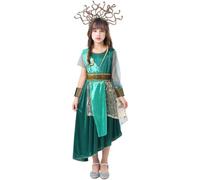 Dianzan Green Costume 1set Girls Cosplay Costume Greek Mythological Cosplay Princess Costume with Waistband Wristband Headwear Snake Toy