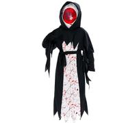 Dianzan Kids Devil Eye Costume Set Scary Evil Gown Long Robe Grim Reaper Scythe and Mask Kit Halloween Costume Outfits for 8-14 Yrs