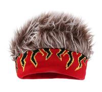 Dianzan Mens Visor Hats with Spiked Wig Fake Hair Hat Flame Knitted Hat with Hair Attached Funny Short Hair Wig Headband Novelty Hat with Wig Spiked
