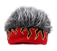 Dianzan Mens Visor Hats with Spiked Wig Fake Hair Hat Flame Knitted Hat with Hair Attached Funny Short Hair Wig Headband Novelty Hat with Wig Spiked