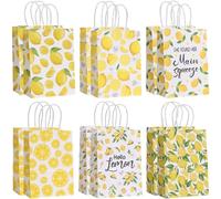 Dianzan Paper Party Bags 12pcs Lemon Gift Bags with Handle, Printed Gift Bags Reusable Candy Goodie Pouches for Baby Shower & Wedding