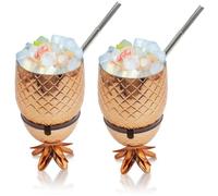 Dianzan Pineapple Cocktail Cup 2 Pcs Stainless Steel Drinking Cup Wine Cocktail Glass Drinking Syrup Tea Bottle Cocktail Mug with Straw