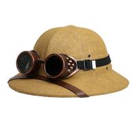 Dianzan Pith Helmet Hat, Vietnam War Army Hat for Men Women, Straw Helmet Pith Sun Hat Jungle Miners Cap with Removable Goggles