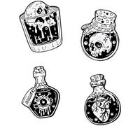 Dianzan Skeleton Pin 4pcs Halloween Horror Skull Brooch Badge Black Gothic Halloween Lapel Pin Lapel Clothes Bag Jewelry Accessories