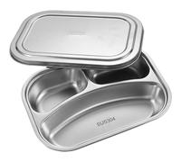 Dianzan Stainless Steel Divided Dinner Plate Diet Control Dinner Plate with Lid 2 Compartments Food Storage Container Portable Food Tray Container for School