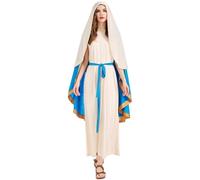 Dianzan Virgin Mary Costume 1set Classic Santa Maria Cosplay Costumes Set with Headscarf and Dress Robe Performance Play Costumes Masquerade Outfit