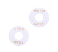DIAO79NI Pro Self Adhesive LP Guitar Toggle Switch Plate Washer Pickup Switch Rhythm Treble Ring for USA Les Paul Style Electric Guitar, White with Gold Words (Set of 2)