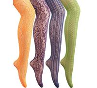 DIAOKANAI 4 Pack Women's Patterned Fishnets, Orange,Green,Purple,Blue Fishnet Tights, Colored Fish Net Stockings Pantyhose, 4pack-multicolor, One size