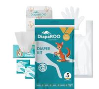 DiapaROO All-in-One Travel Diaper Changing Kit - 5-in-1 Kit Disposable Diaper, Wipes, Gloves & Disposal Bag - Pocket-Sized Emergency Kit for On-The-Go Parents - Compact Disposable Changing Kit (5)